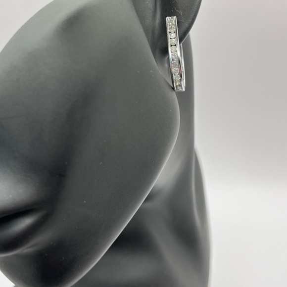 1.00 CT Channel Natural Diamond Sterling Silver Large Hoops - Picture 1 of 6